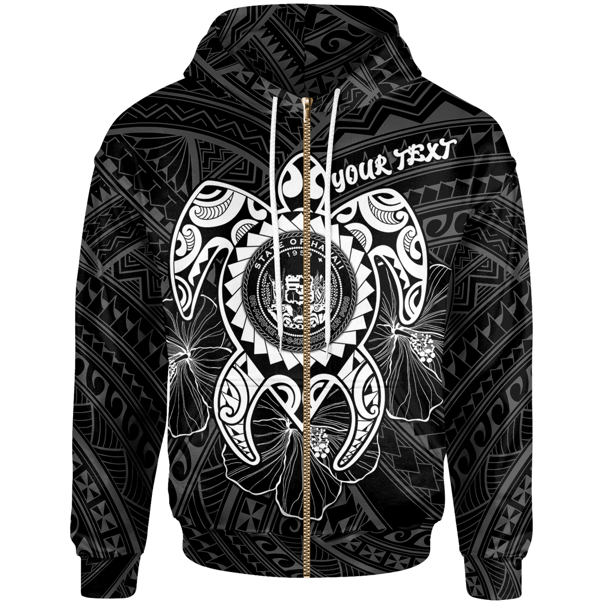 Hawaii Polynesian Custom Zip up Hoodie Vintage Polynesian Turtle (White) Unisex White - Polynesian Pride