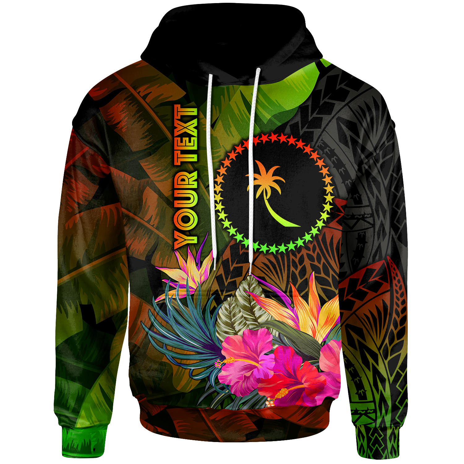 Chuuk Polynesian Custom Hoodie Hibiscus and Banana Leaves Unisex Reggae - Polynesian Pride