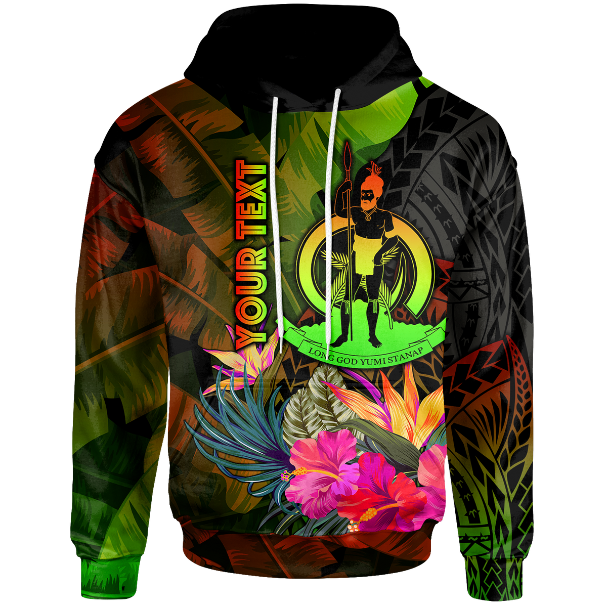 Vanuatu Polynesian Custom Hoodie Hibiscus and Banana Leaves Unisex Reggae - Polynesian Pride