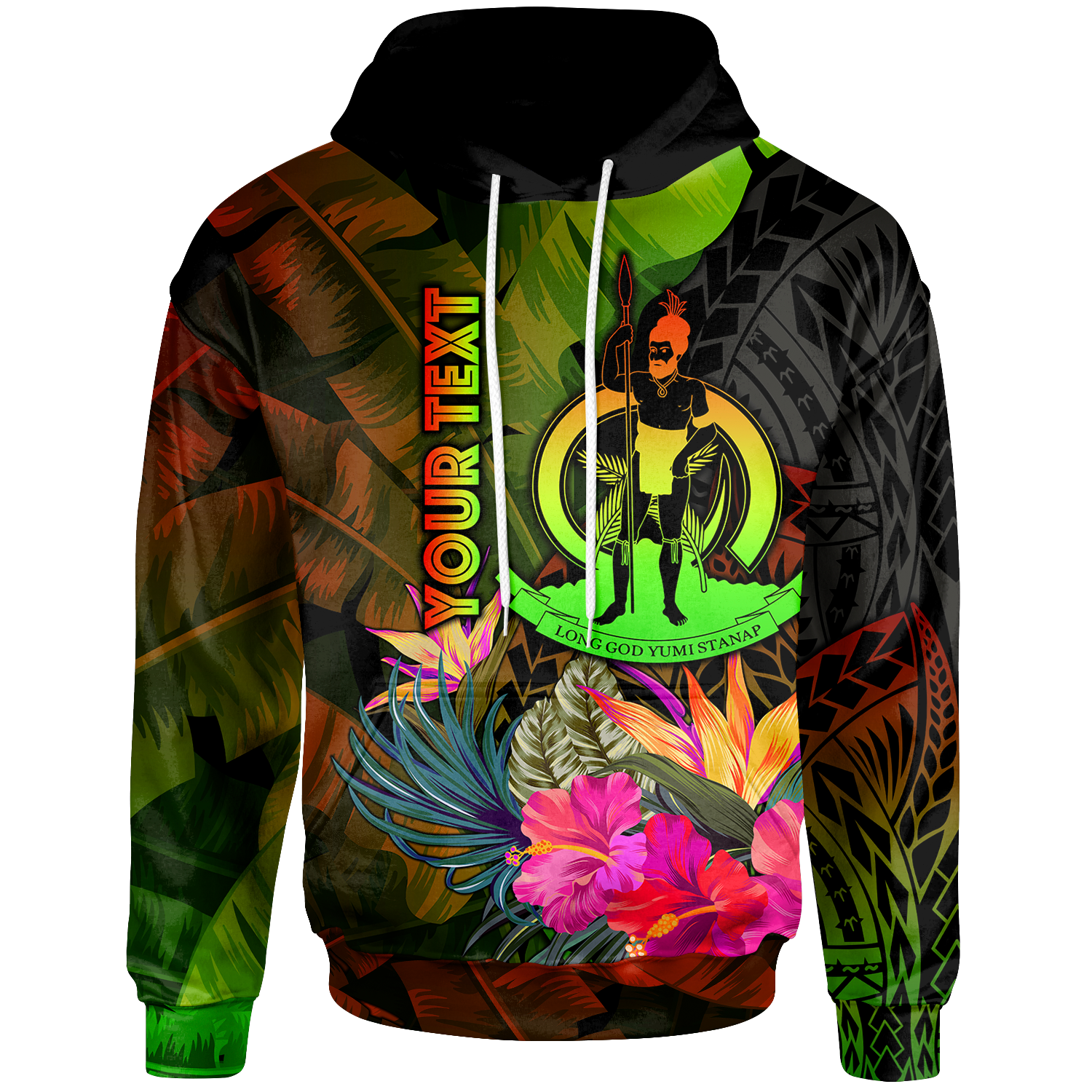 Vanuatu Polynesian Custom Hoodie Hibiscus and Banana Leaves Unisex Reggae - Polynesian Pride