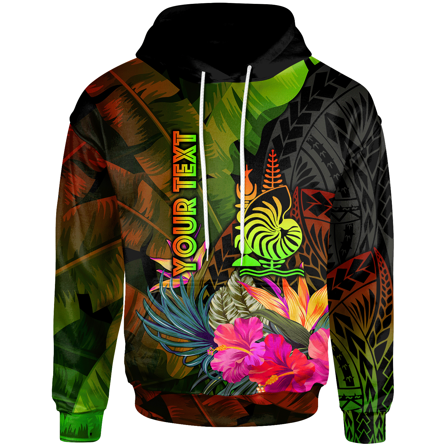 New Caledonia Polynesian Custom Hoodie Hibiscus and Banana Leaves Unisex Reggae - Polynesian Pride