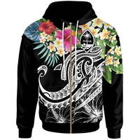 Guam Polynesian Zip up Hoodie Summer Plumeria (Black) Unisex Black - Polynesian Pride