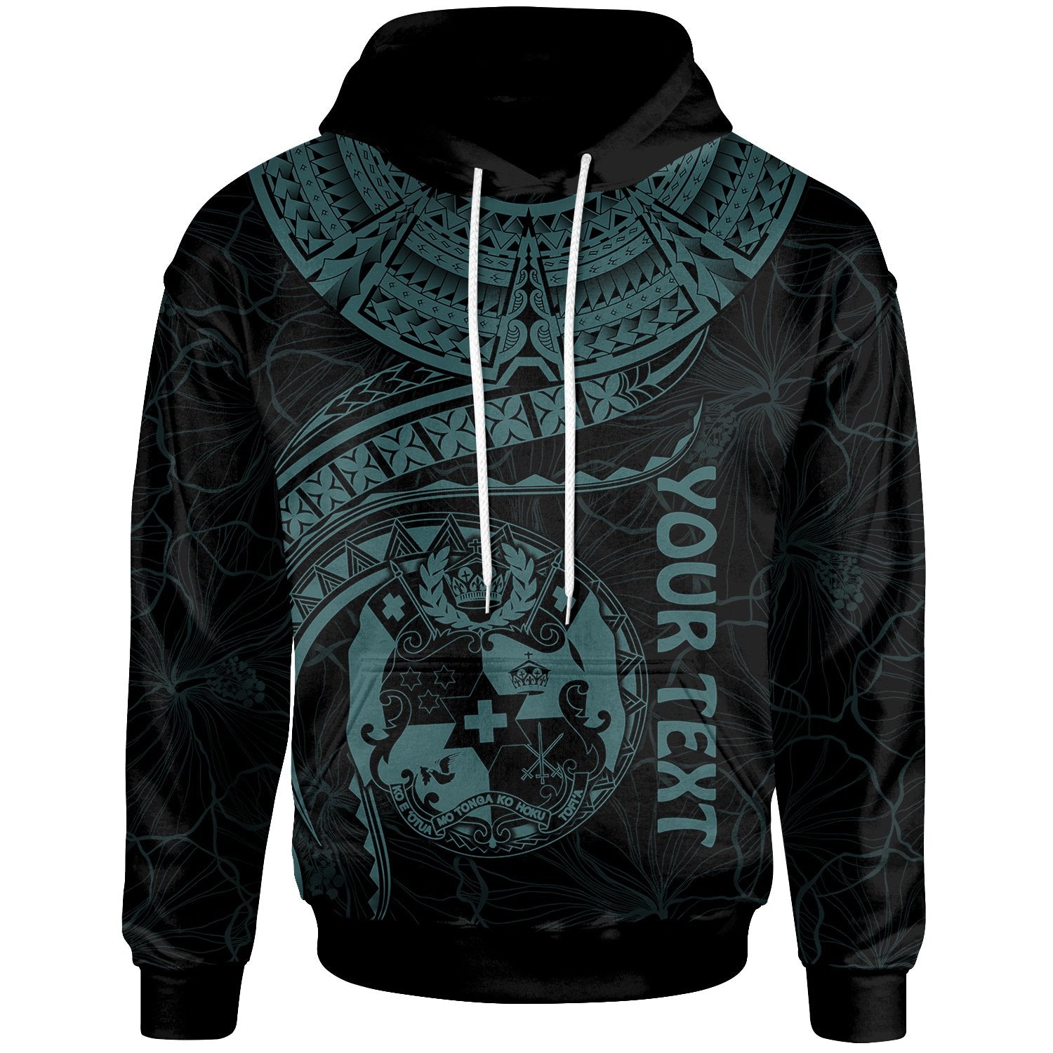 Tonga Polynesian Custom Hoodie Tonga Waves (Turquoise) Unisex Black - Polynesian Pride