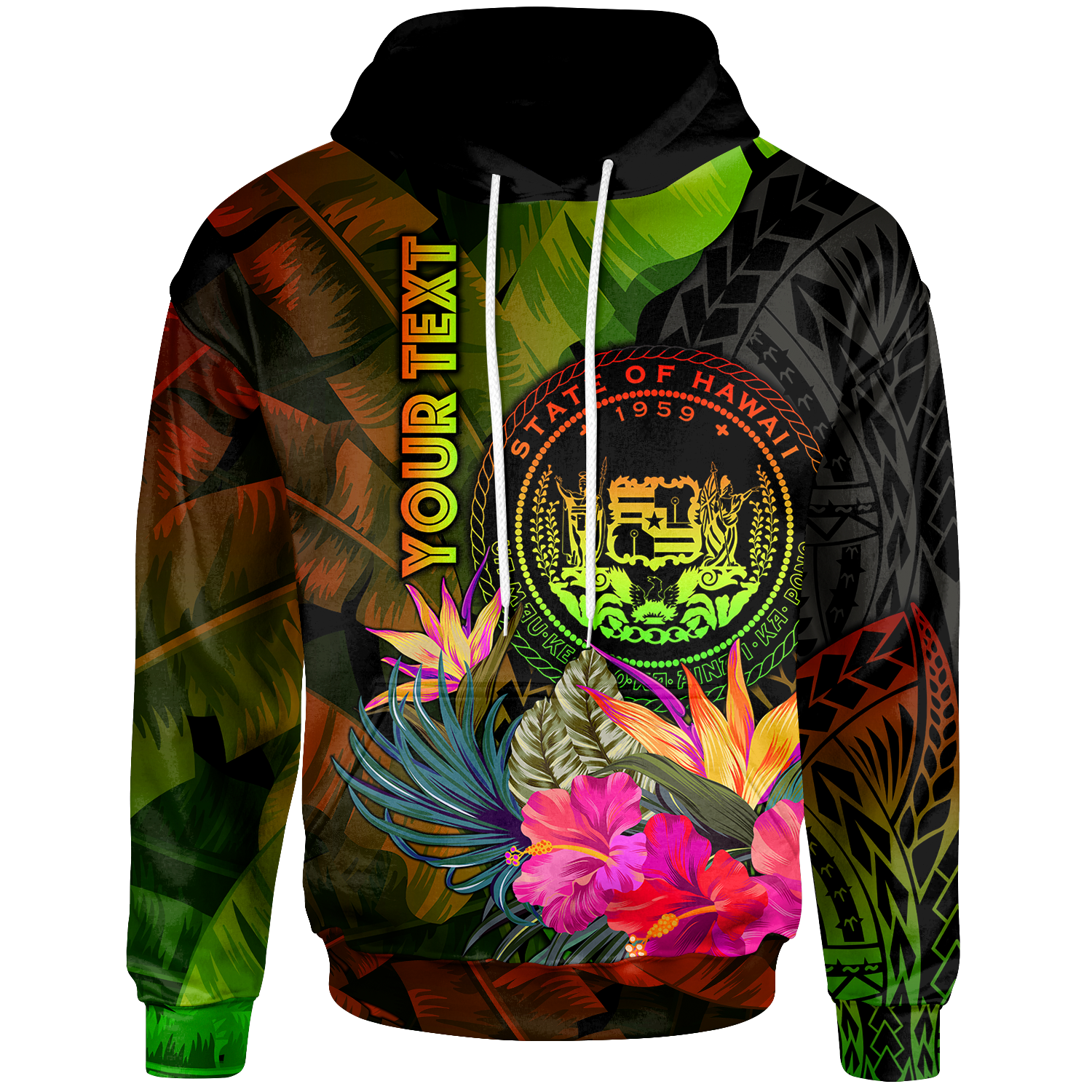 Polynesian Hawaii Polynesian Custom Hoodie Hibiscus and Banana Leaves Unisex Reggae - Polynesian Pride