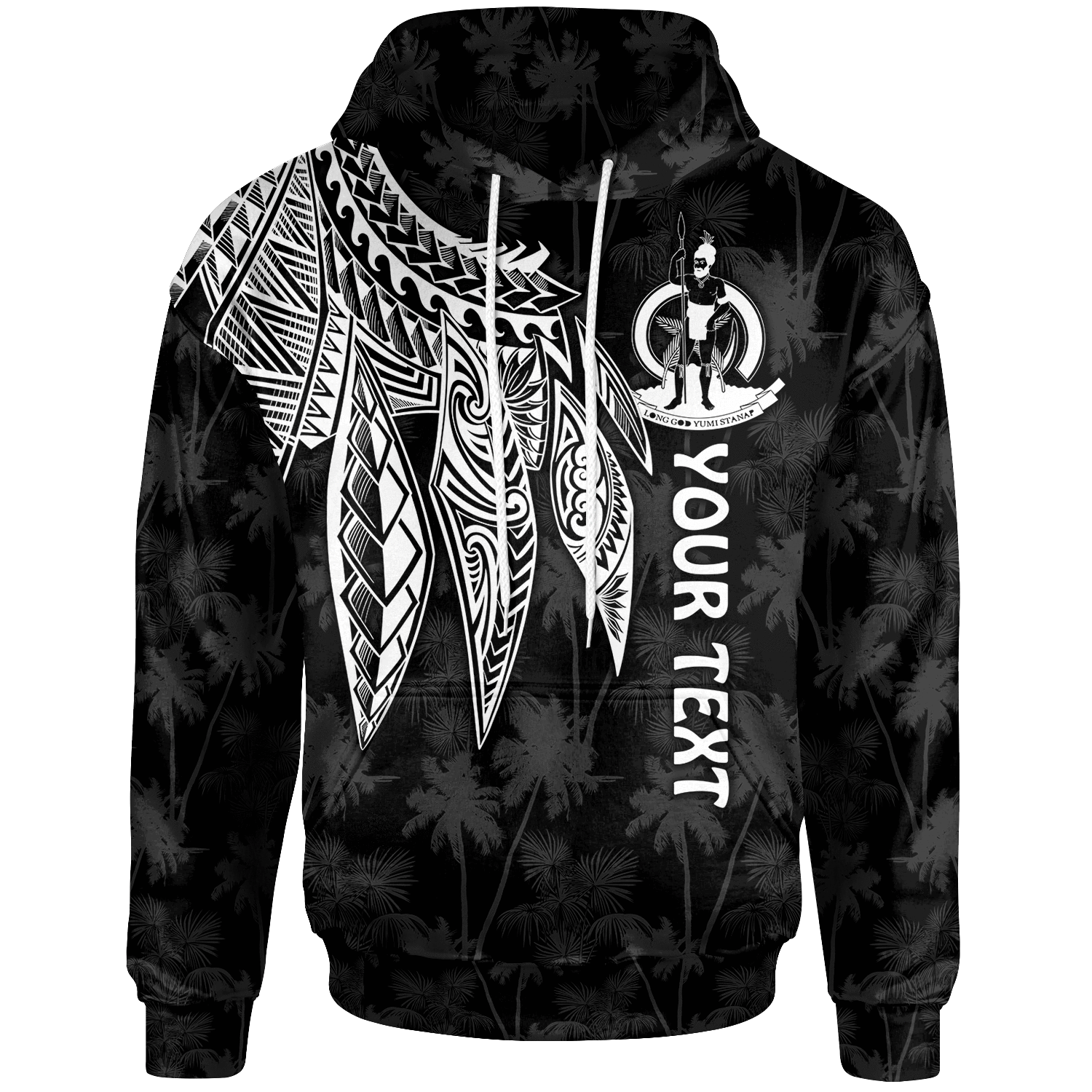 Vanuatu Custom Hoodie Polynesian Wings (White) Unisex Blue - Polynesian Pride