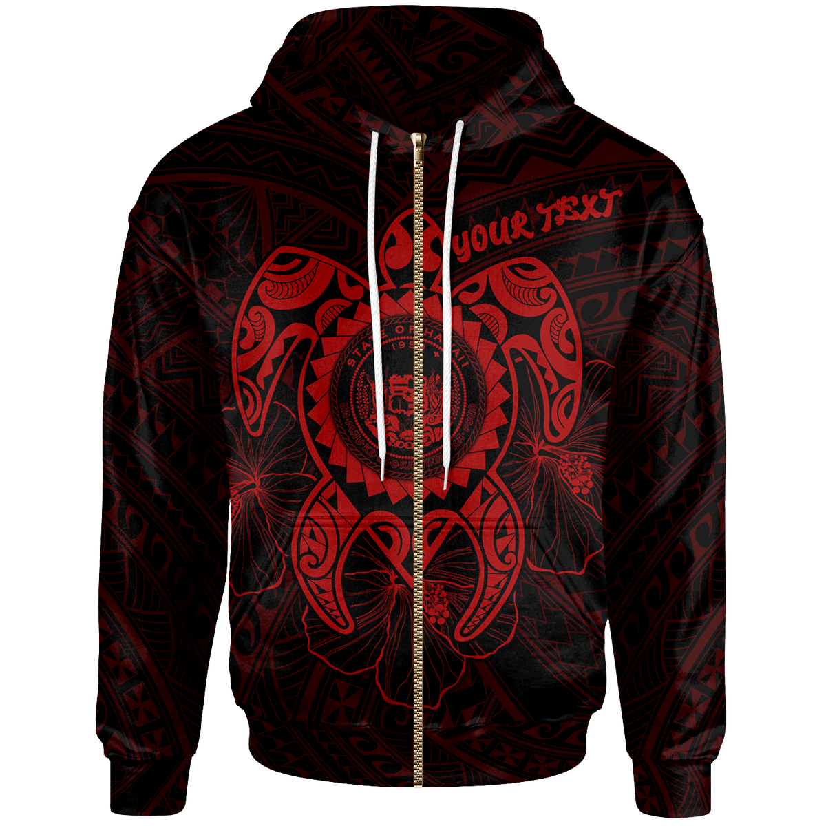 Hawaii Polynesian Custom Zip up Hoodie Vintage Polynesian Turtle (Red) Unisex Red - Polynesian Pride