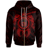 Hawaii Polynesian Custom Zip up Hoodie Vintage Polynesian Turtle (Red) Unisex Red - Polynesian Pride