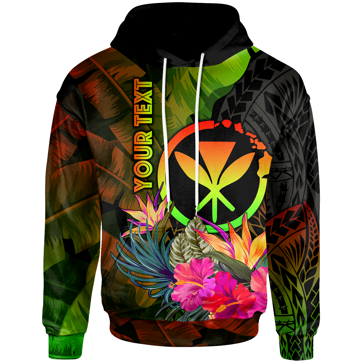 Polynesian Hawaii Kanaka Maoli Polynesian Custom Hoodie Hibiscus and Banana Leaves Unisex Reggae - Polynesian Pride