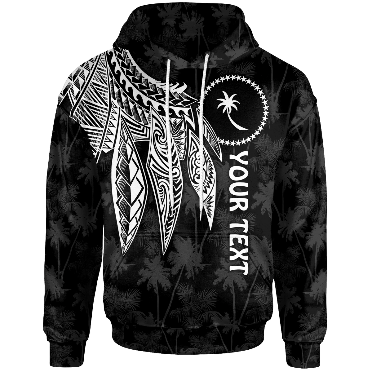 Chuuk Custom Hoodie Polynesian Wings (White) Unisex Black - Polynesian Pride