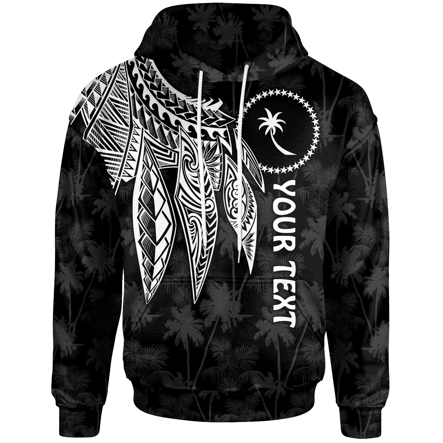 Chuuk Custom Hoodie Polynesian Wings (White) Unisex Black - Polynesian Pride