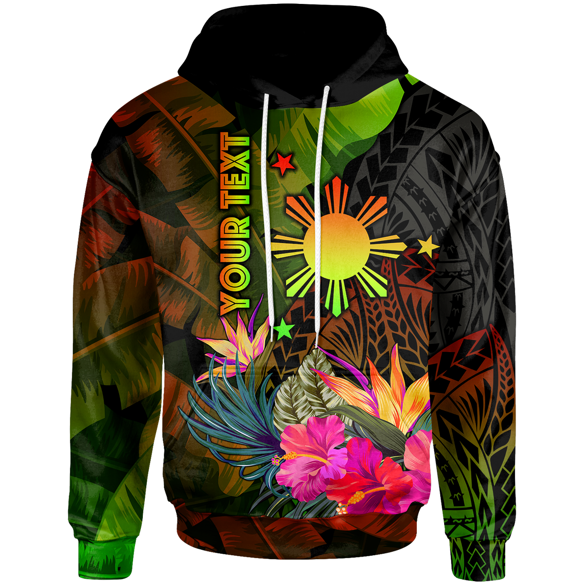 The Philippines Polynesian Custom Hoodie Hibiscus and Banana Leaves Unisex Reggae - Polynesian Pride