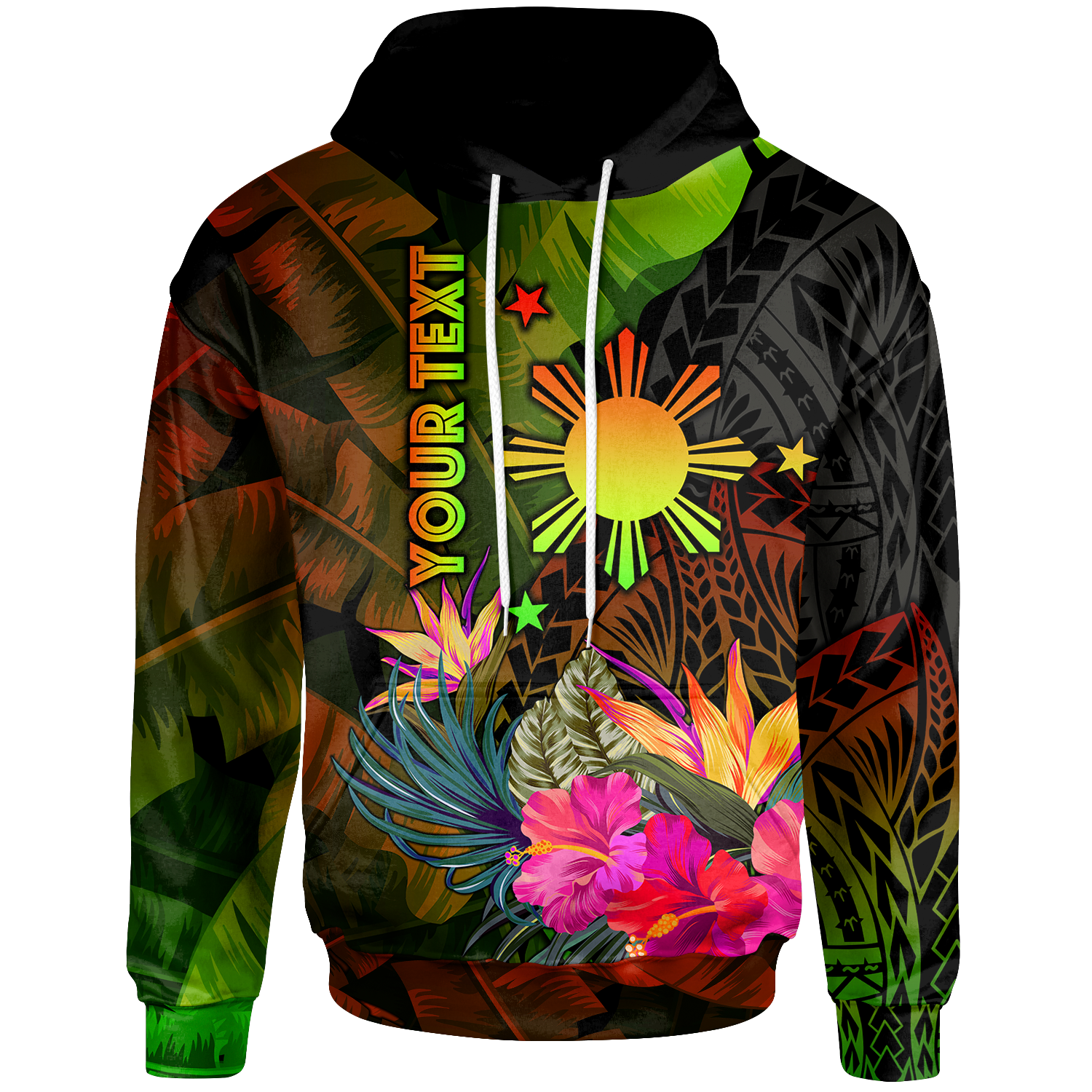 The Philippines Polynesian Custom Hoodie Hibiscus and Banana Leaves Unisex Reggae - Polynesian Pride