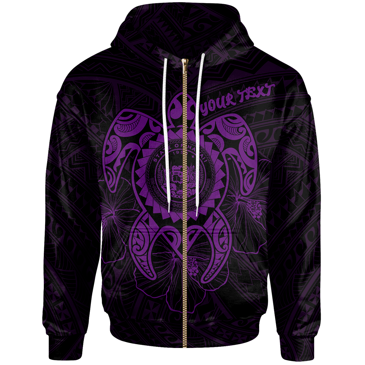 Hawaii Polynesian Custom Zip up Hoodie Vintage Polynesian Turtle (Purple) Unisex Purple - Polynesian Pride