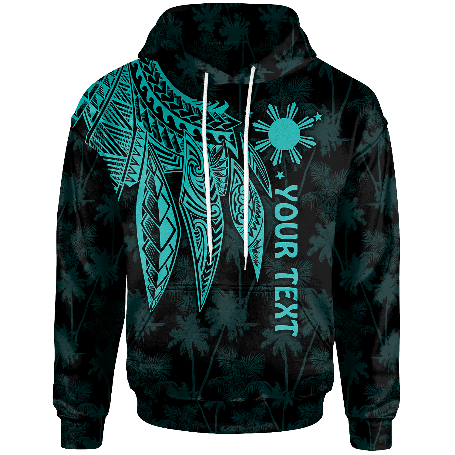 The Philippines Custom Hoodie Polynesian Wings (TurQuoiSe) Unisex Turquoise - Polynesian Pride