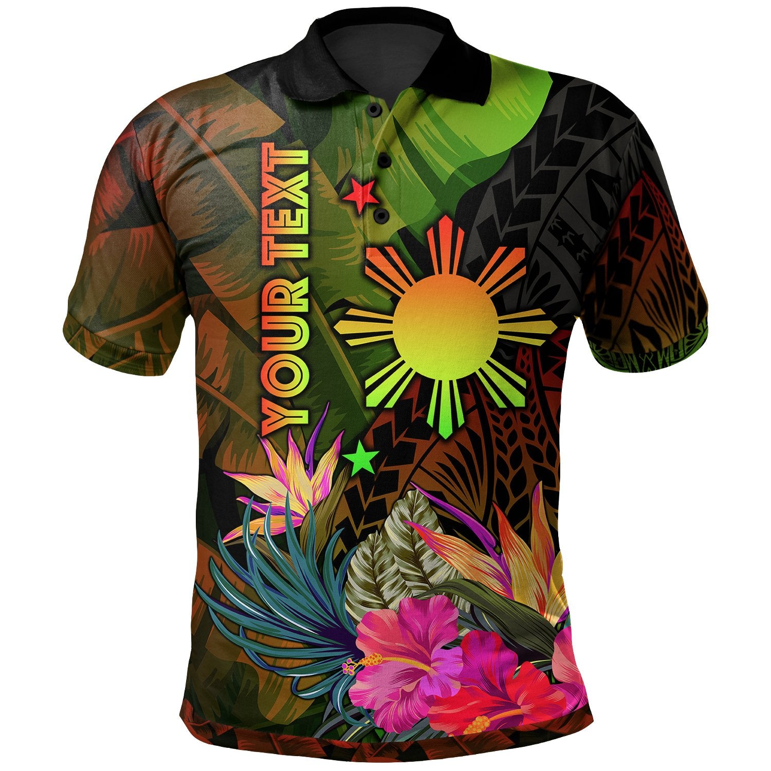 The Philippines Polynesian Custom Polo Shirt Hibiscus and Banana Leaves Unisex Reggae - Polynesian Pride