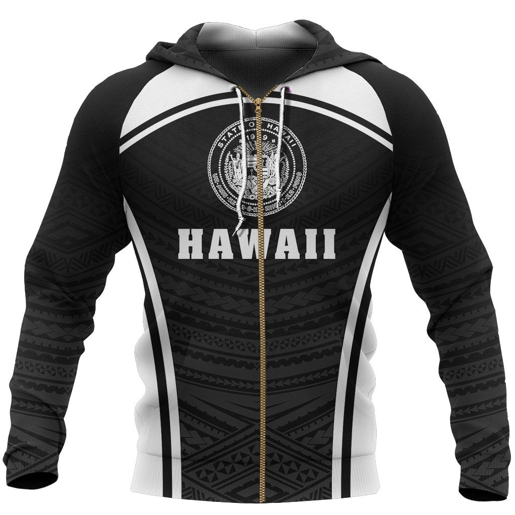Hawaii Polynesian Zipper Hoodie Sport Style Unisex White - Polynesian Pride