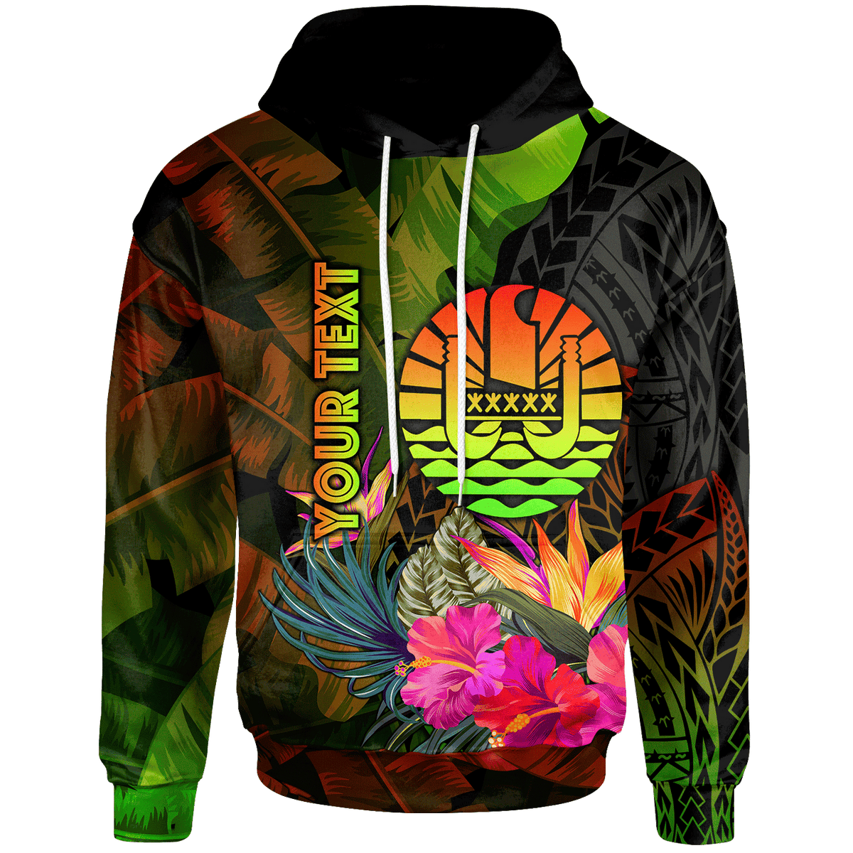 Tahiti Polynesian Custom Hoodie Hibiscus and Banana Leaves Unisex Reggae - Polynesian Pride