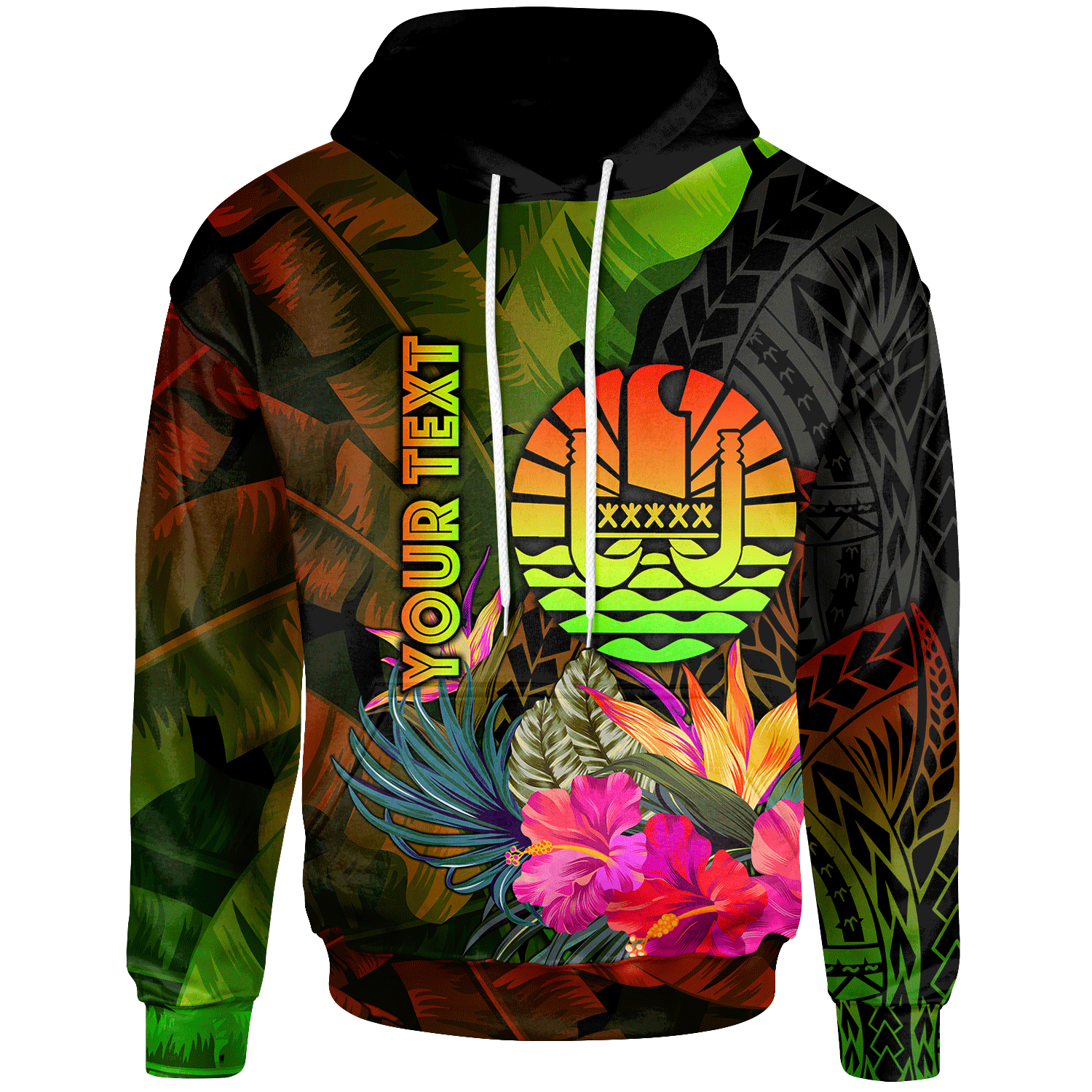 Tahiti Polynesian Custom Hoodie Hibiscus and Banana Leaves Unisex Reggae - Polynesian Pride