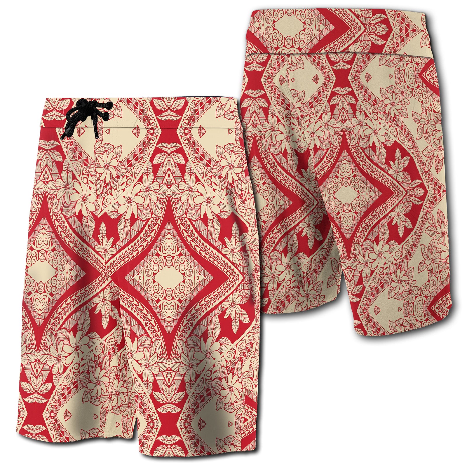 Hawaii Polynesian Plumeria Board Shorts Mix Men Red - Polynesian Pride
