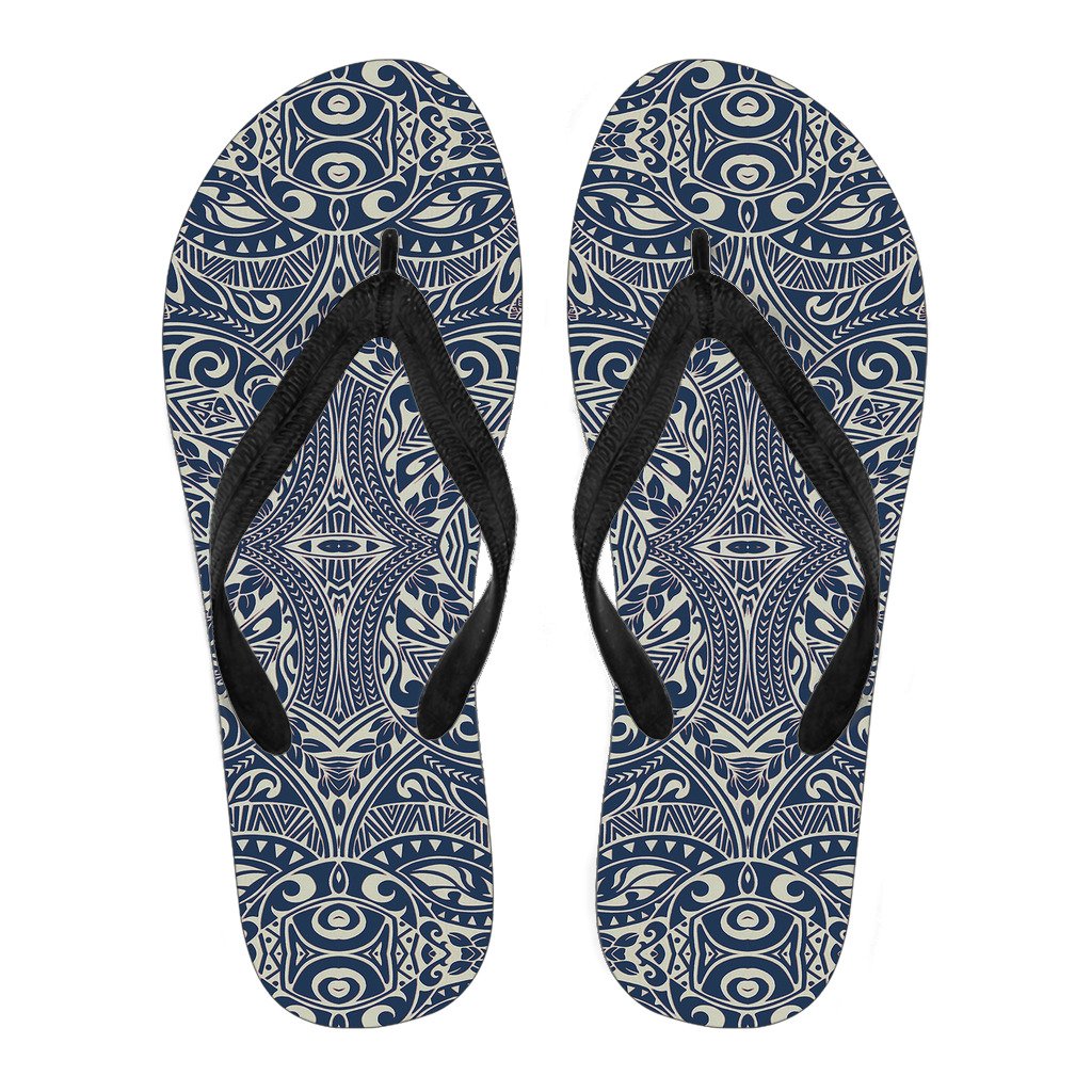 Polynesian Culture Blue White Flip Flops Women's Flip Flops - Black - 3 - Polynesian Pride