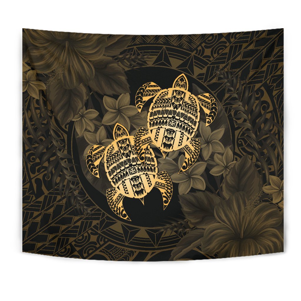 hawaiiTapestry - Turtle Strong Pattern Hibiscus Plumeria Gold AH - Polynesian Pride