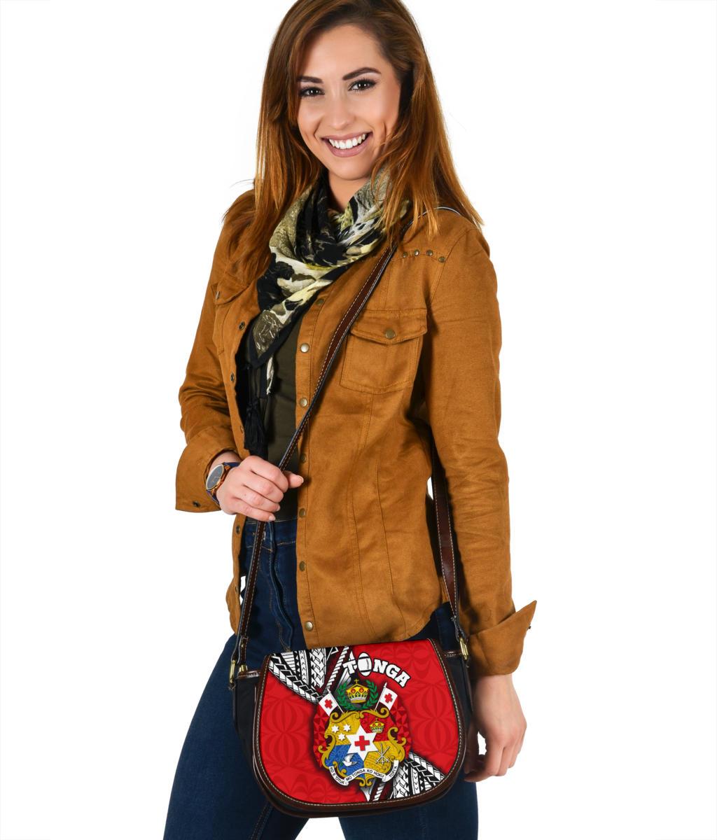 Tonga Rugby Leather Saddle Bag Polynesian Style Pinwheel Saddle Bag One Size Red - Polynesian Pride