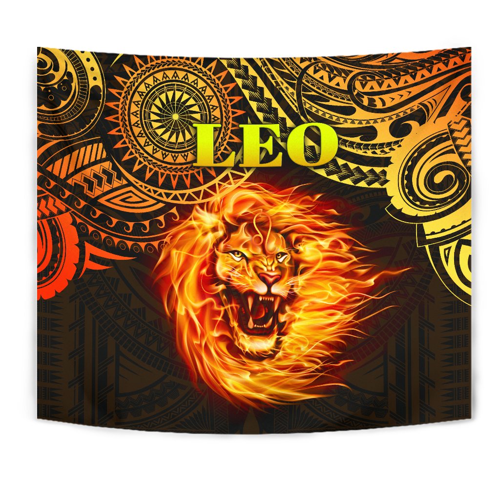 Sun In Leo Zodiac Tapestry Polynesian Tattoo Unique Vibes - Polynesian Pride