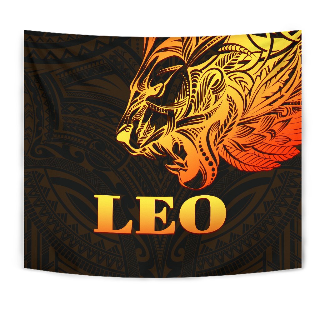 Sun In Leo Zodiac Tapestry Polynesian Tattoo Simple - Orange Black - Polynesian Pride