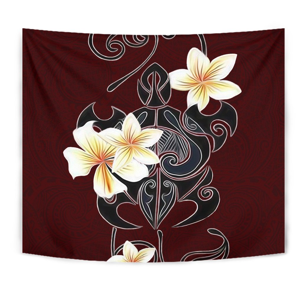 Turtle Poly Tribal Plumeria Red Tapestry Wall Tapestry Red - Polynesian Pride