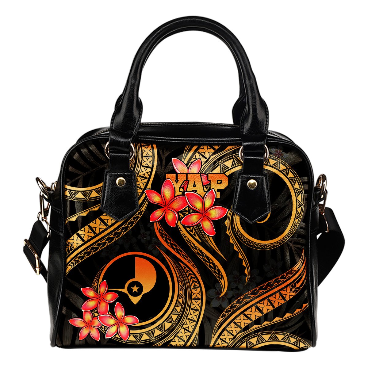 Yap Micronesian Shoulder Handbag - Gold Plumeria One Size GOLD - Polynesian Pride