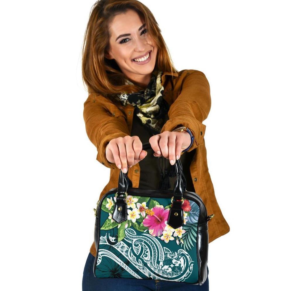 Tonga Polynesian Shoulder Handbag - Summer Plumeria (Turquoise) One Size Turquoise - Polynesian Pride