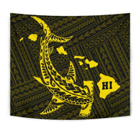 Hawaii Shark Yellow Polynesian Tribal Tapestry Wall Tapestry Yellow - Polynesian Pride