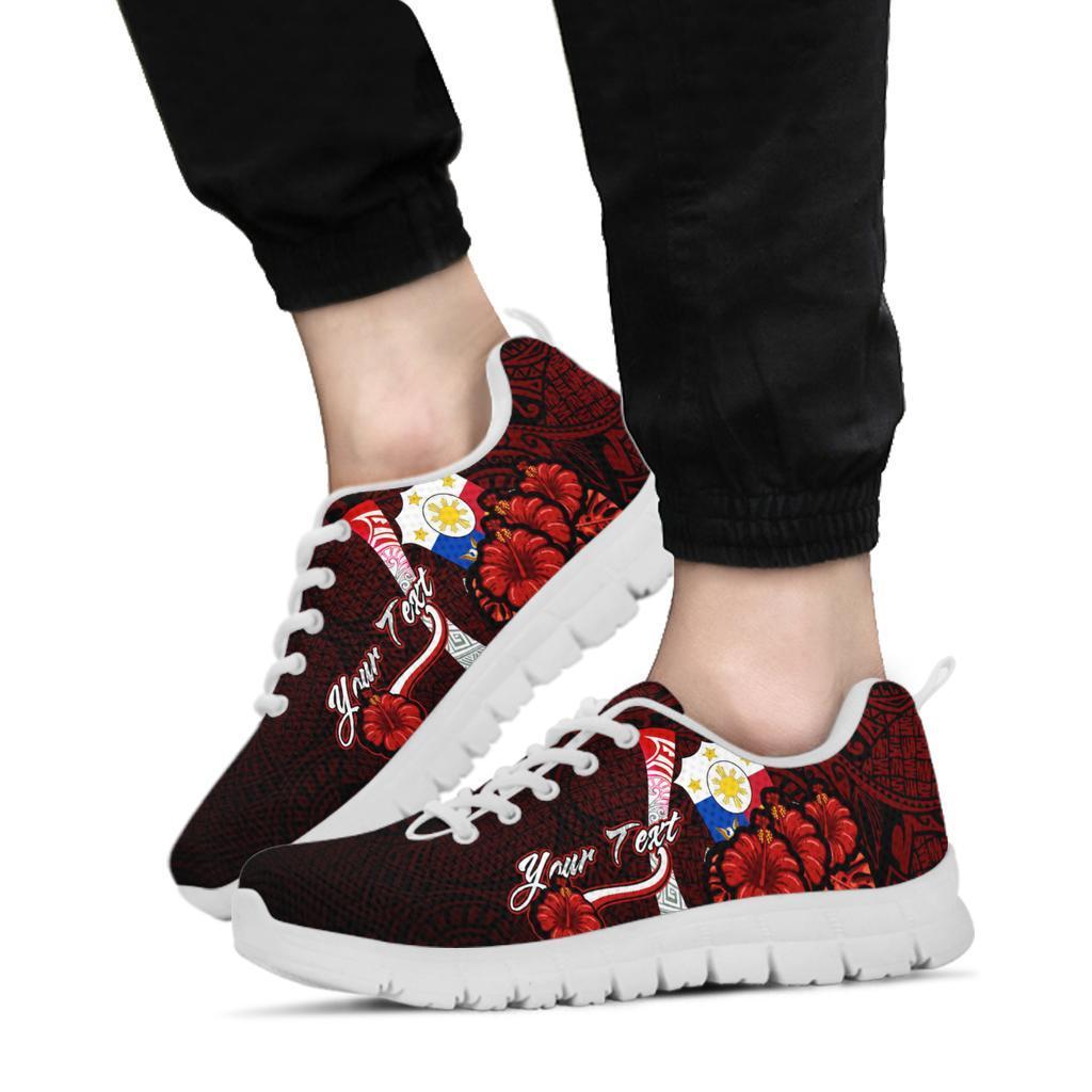 Philippines Polynesian Custom Personalised Sneakers - Coat Of Arm With Hibiscus - Polynesian Pride