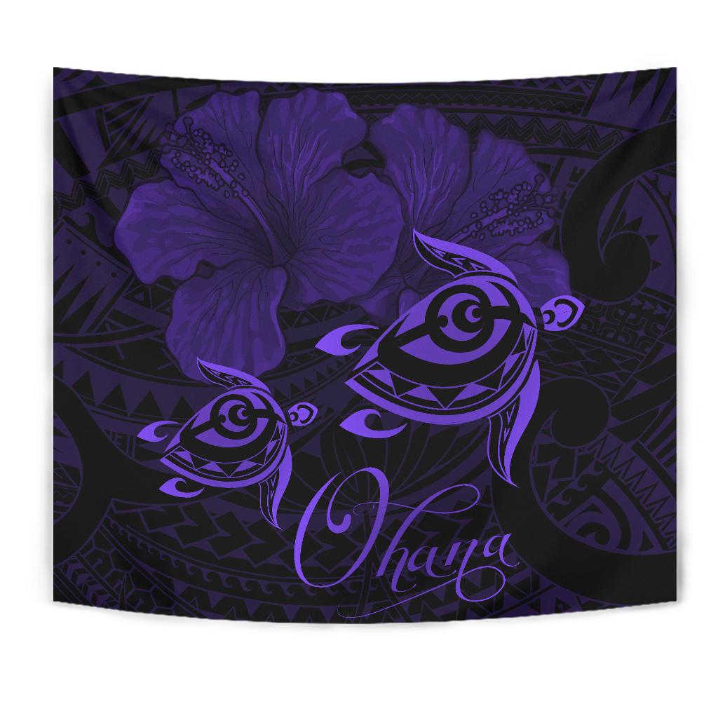 Hawaii Turtle Ohana Hibiscus Poly Tapestry - Purple - Polynesian Pride