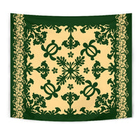 hawaiiTapestry - Hawaiian Quilt Turtle Dance Sea Pattern Wall Tapestry Green - Polynesian Pride