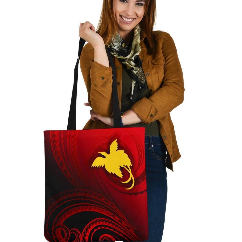 Papua New Guinea Tote Bags - Raggiana Bird of Paradise Polynesian Patterns Tote Bag One Size Red - Polynesian Pride