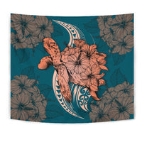 Hawaii Polynesian Turtle Hibiscus Tapestry - Orange - Polynesian Pride