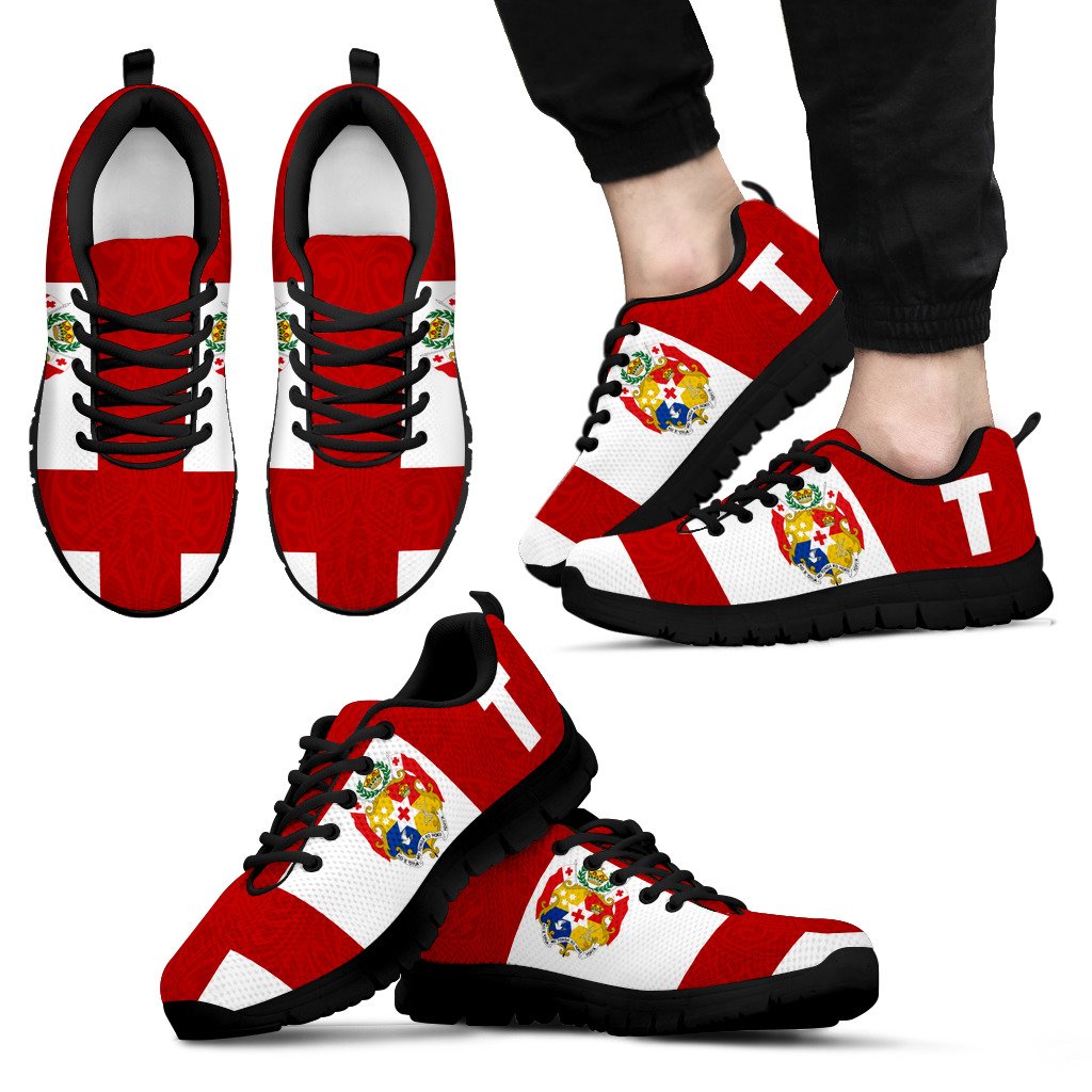 Tonga Sneakers - Tonga Flag Coat Of Arms Unisex Black - Polynesian Pride