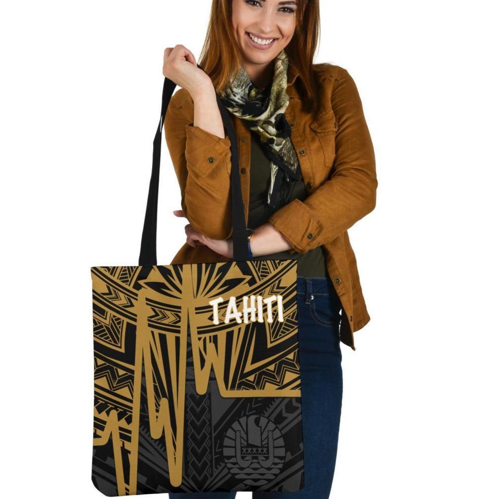 Tahiti Tote Bags - Tahiti Seal In Heartbeat Patterns Style (Gold) Tote Bag One Size Gold - Polynesian Pride