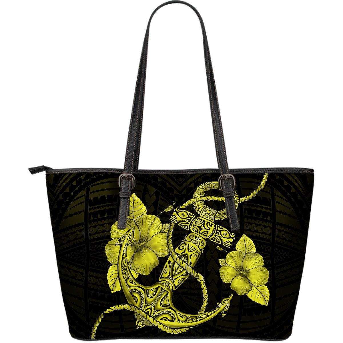 Anchor Yellow Poly Tribal Large Leather Tote Yellow - Polynesian Pride