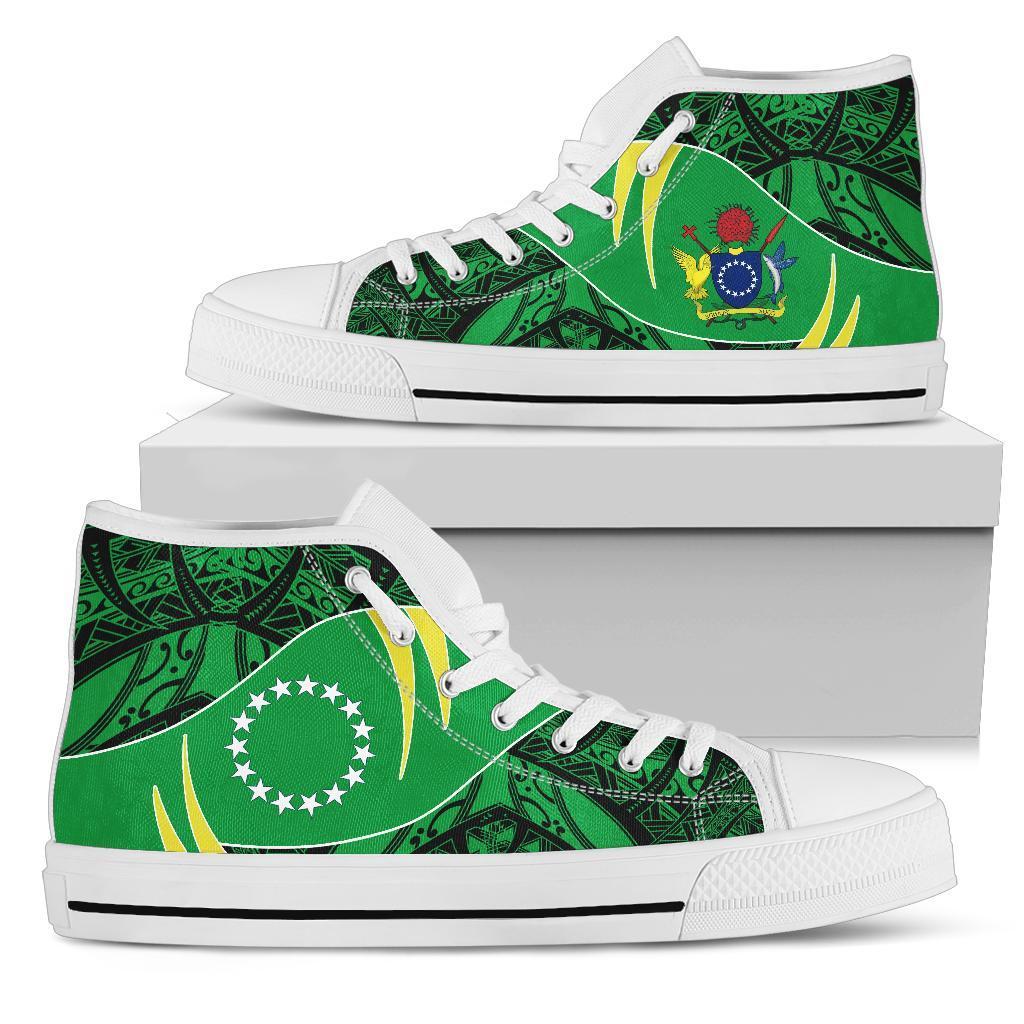 Cook Islands High Top Shoes - Symmetrical Lines Unisex Black - Polynesian Pride