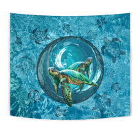 Turtle Tornado Tapestry Wall Tapestry Blue - Polynesian Pride