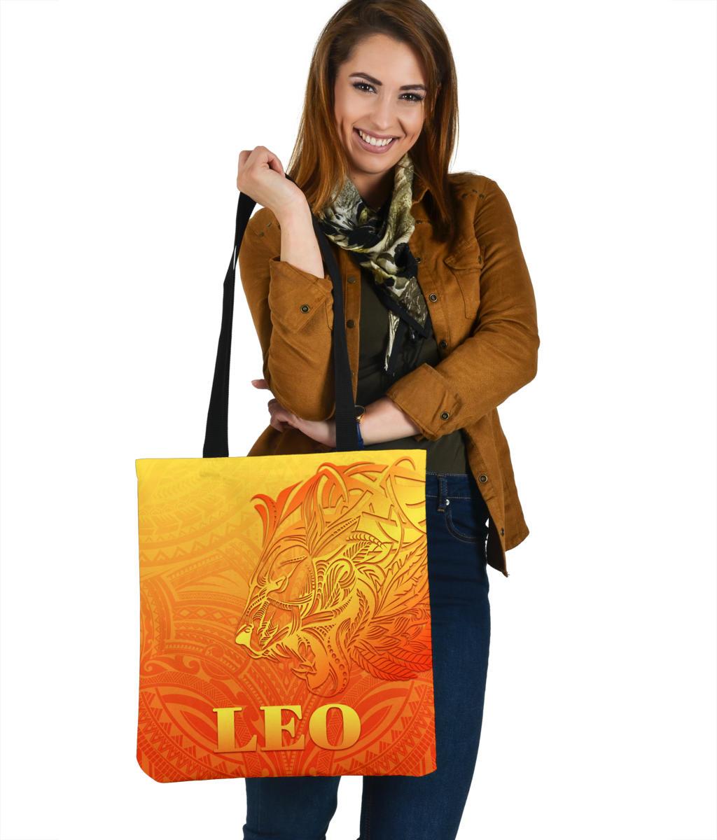 Sun In Leo Zodiac Tote Bag Polynesian Tattoo Simple - Orange Tote Bag One Size Orange - Polynesian Pride