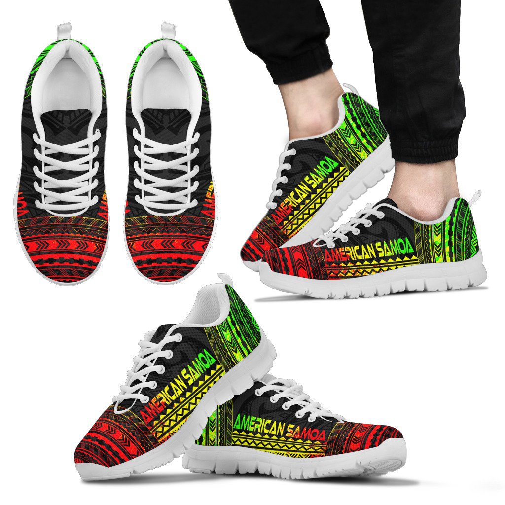 American Samoa Sneakers - American Samoa Polynesian Chief Tattoo Reggae Version - Polynesian Pride