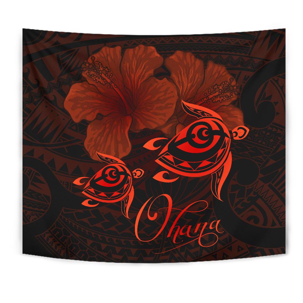 Hawaii Turtle Ohana Hibiscus Poly Tapestry - Orange - Polynesian Pride