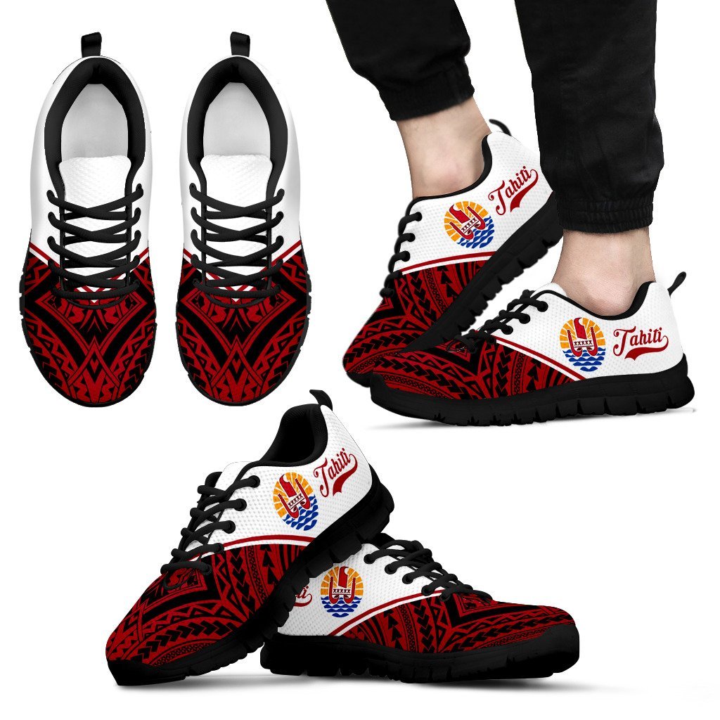 Tahiti Rising Sneakers - Tahiti Flag Polyneisan Tattoo - A16 Unisex Black - Polynesian Pride