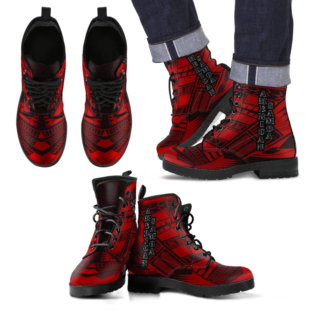 American Samoa Leather Boots - Polynesian Tattoo Red Red - Polynesian Pride