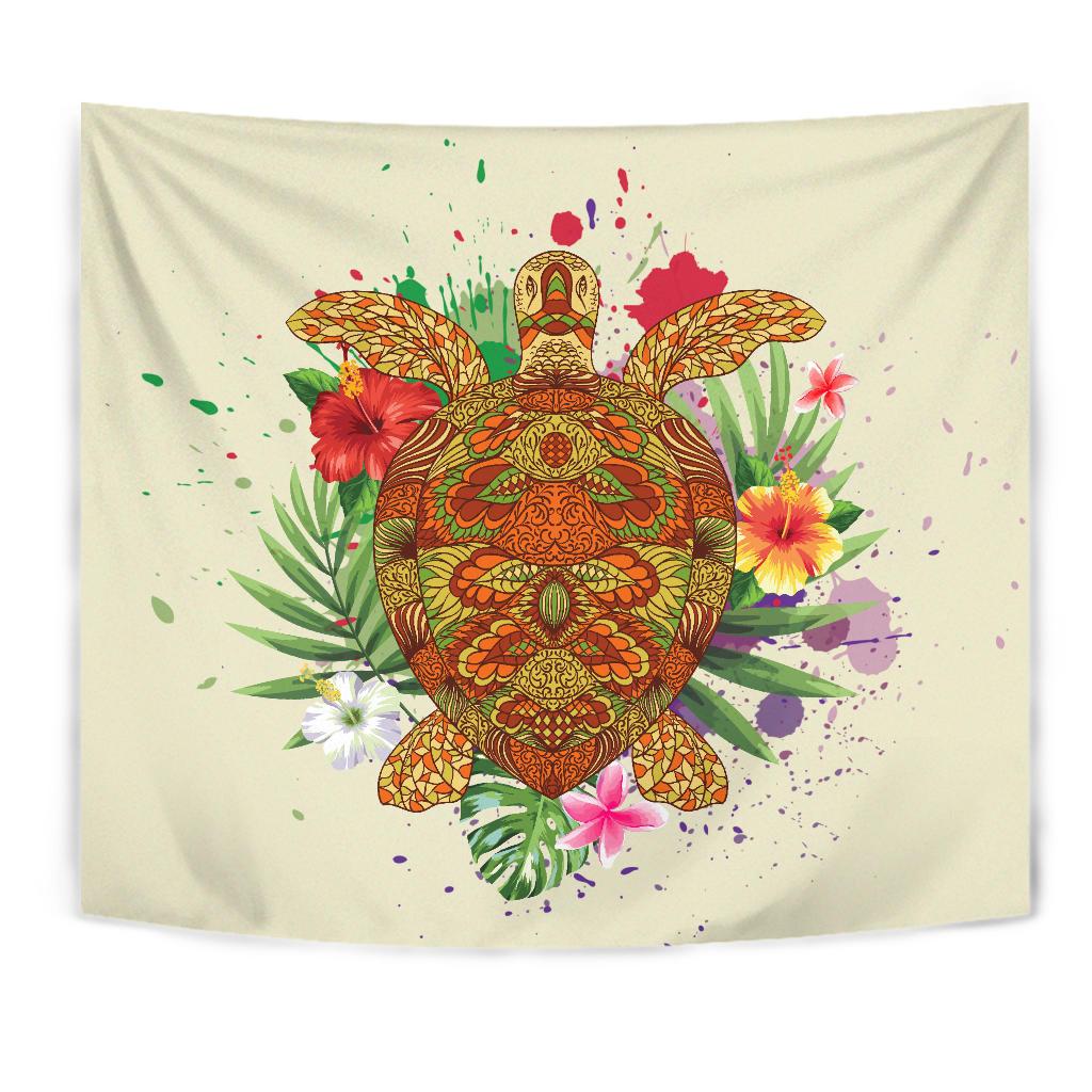Hawaii Turtle Life Hibiscus Design Tapestry - Polynesian Pride