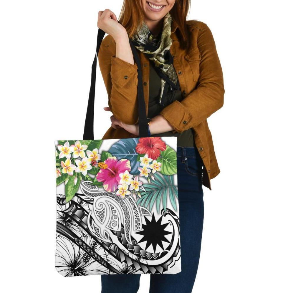 Nauru Polynesian Tote Bags - Summer Plumeria (White) Tote Bag One Size White - Polynesian Pride