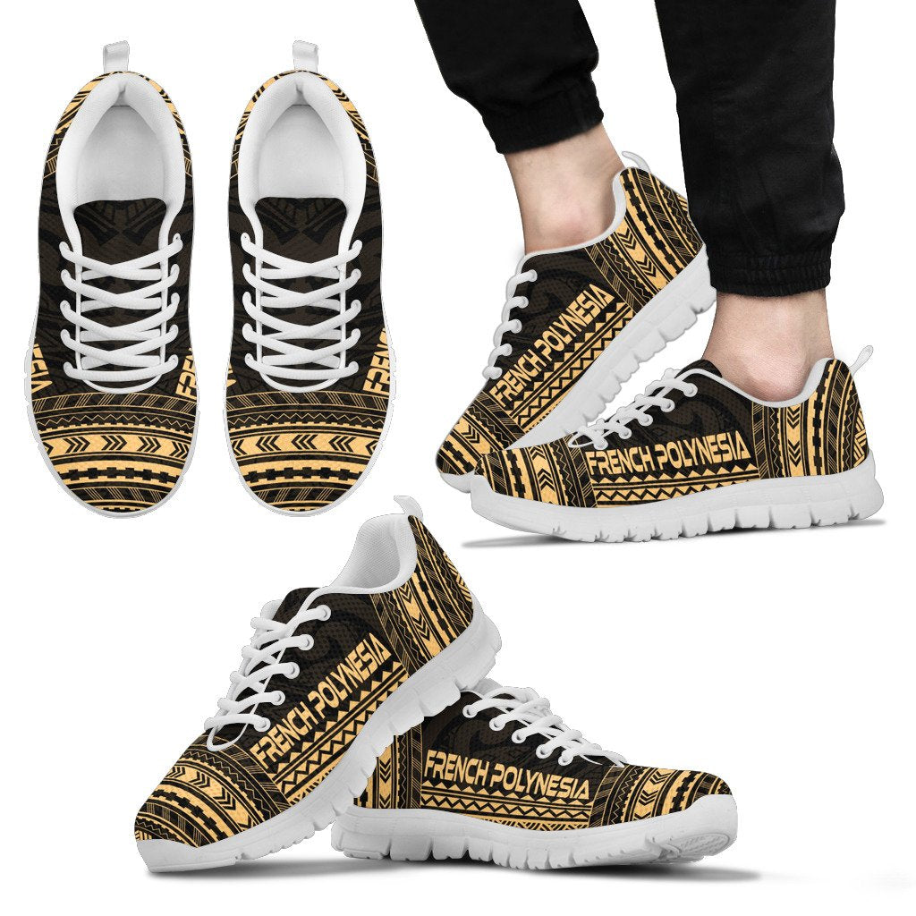 French Polynesia Sneakers - French Polynesian Chief Tattoo Gold Version - Polynesian Pride